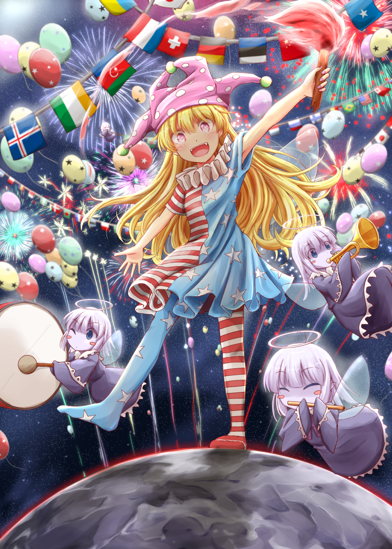 hat, flute, clownpiece, and zombie fairy (touhou) by tamasan