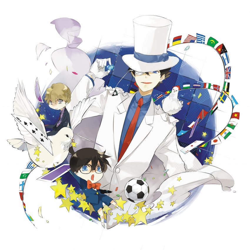 hat, bird, kaitou kid, hakuba saguru, and edogawa conan (magic kaito and 1 more) by jiku_(0128hirosi)