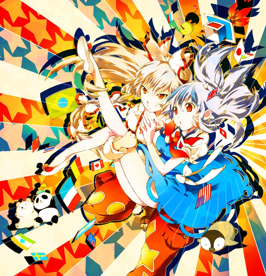 hat, kamishirasawa keine, and fujiwara no mokou (touhou) by ichizen_(o_tori)