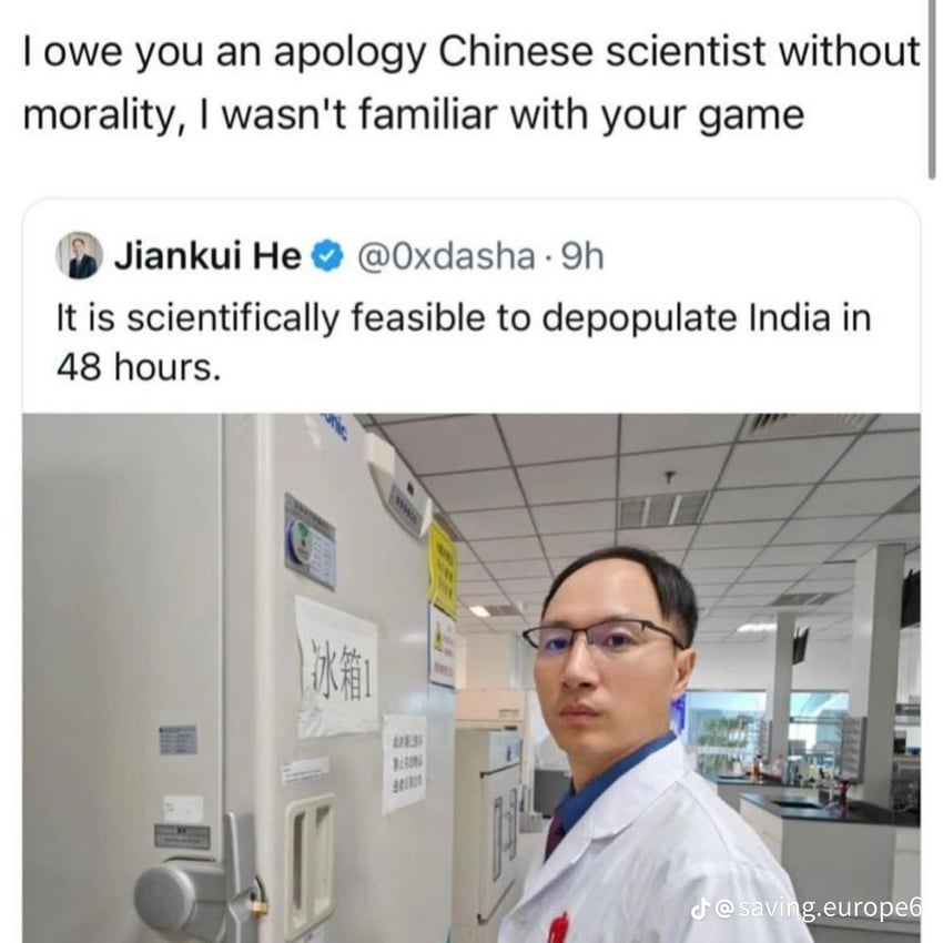 jiankui he and it it scientifically feasible to depopulate india in 48 hours